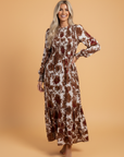 Floral Puff Sleeve Smocked Bodice Ruffle Long Dress