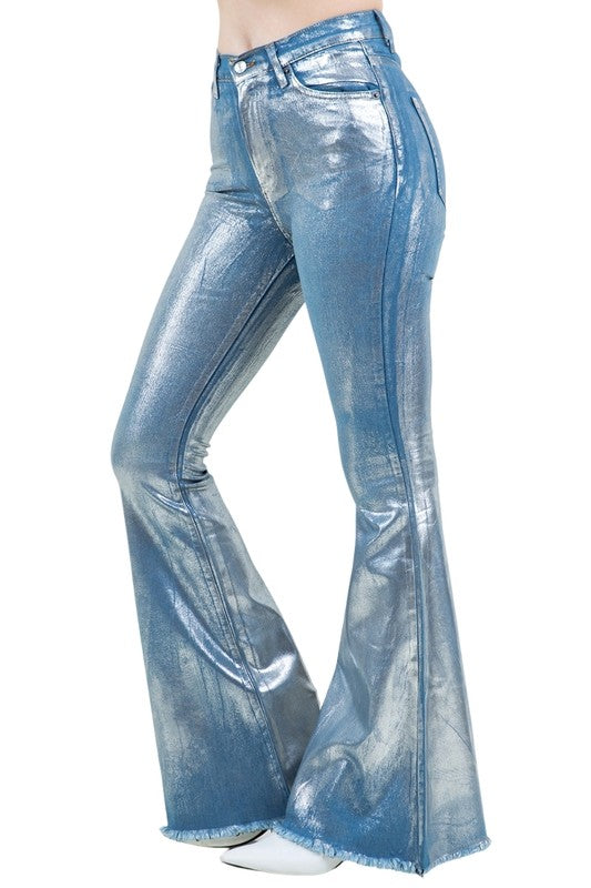GJG Denim Metallic Bell Bottom In Blue- Inseam 30