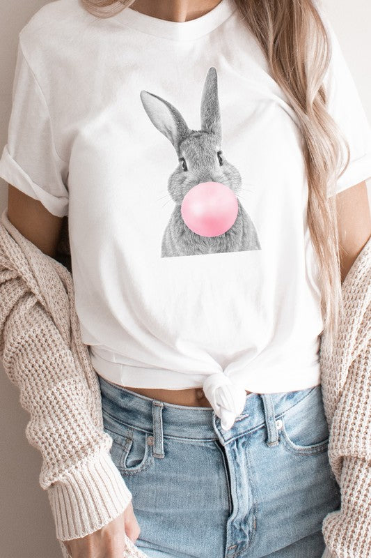 Cute Bunny Blowing Bubblegum Easter Graphic Tee