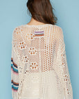 POL Round Neck Striped Long Sleeve Knit Cover Up