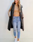 Solid Quilted Long Hooded Vest Coat
