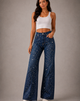 GJG Denim Celeste Rhinestone Wide-Leg Jeans — Dark Wash