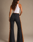 GJG Denim Frontier Fringe Bell Bottom Jeans — Black