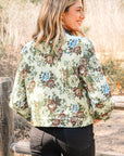 Floral Zip-Up Contrast Collared Jacket
