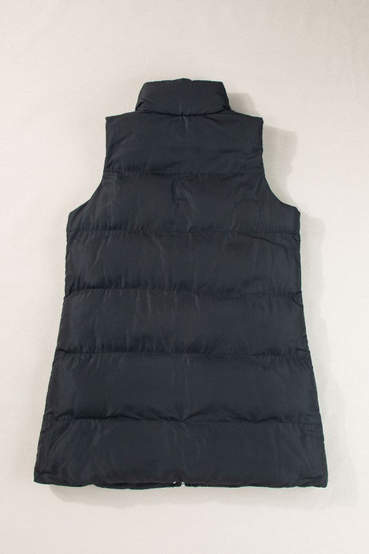 Solid Zip-Up Pocketed Puffer Vest