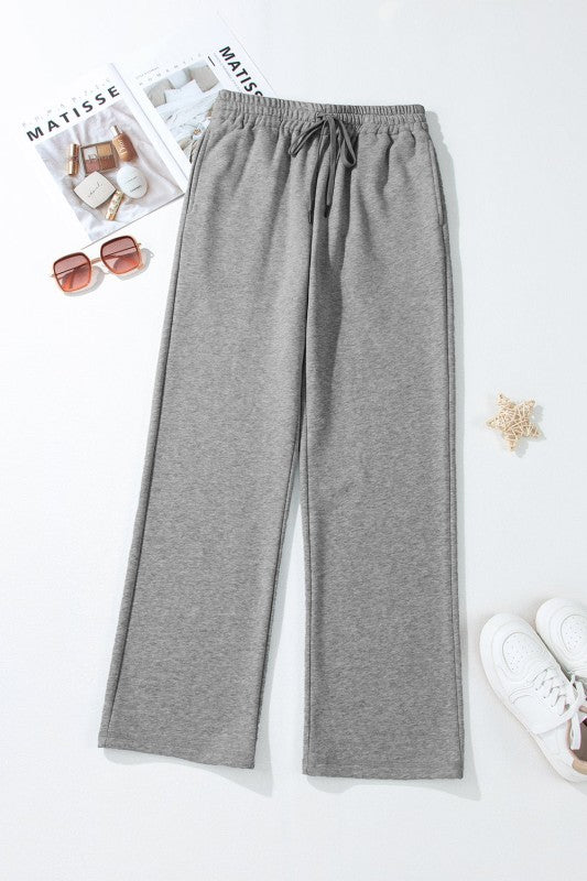 Solid Fleece-Lined Drawstring Waist Pants