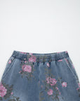Floral Denim Elastic Waist Straight Leg Jeans