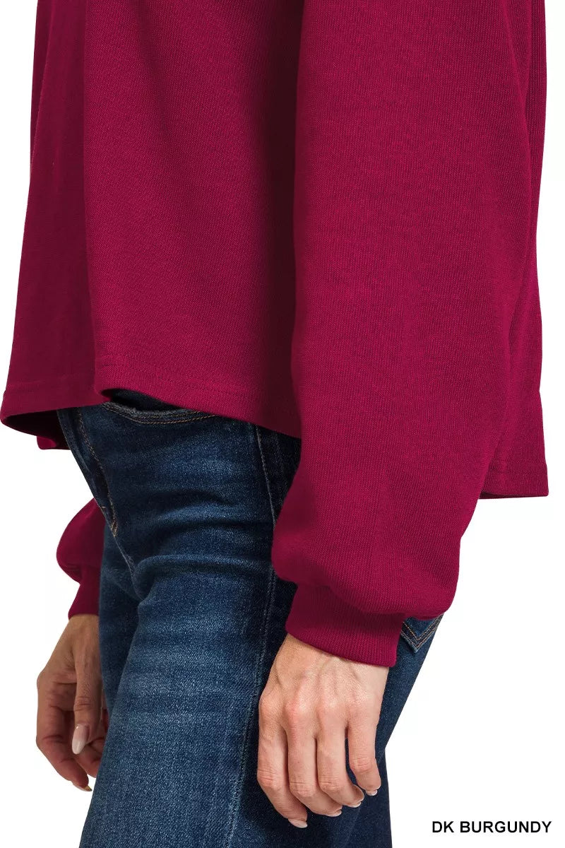 Zenana French Rib Pullover and Pants Set in Burgurndy