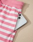 Stripe Puff Sleeve T-Shirt & Drawstring Shorts Set