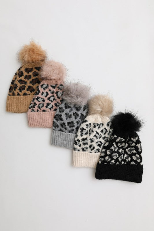 Leto Accessories Leopard Knit Beanie