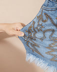 Western Embroidered Studded Denim Shorts