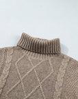Dark Khaki Cable Knit Turtleneck Sweater