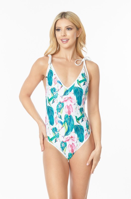 One Piece Bathing Suit Floral Print With Shoulder Tie