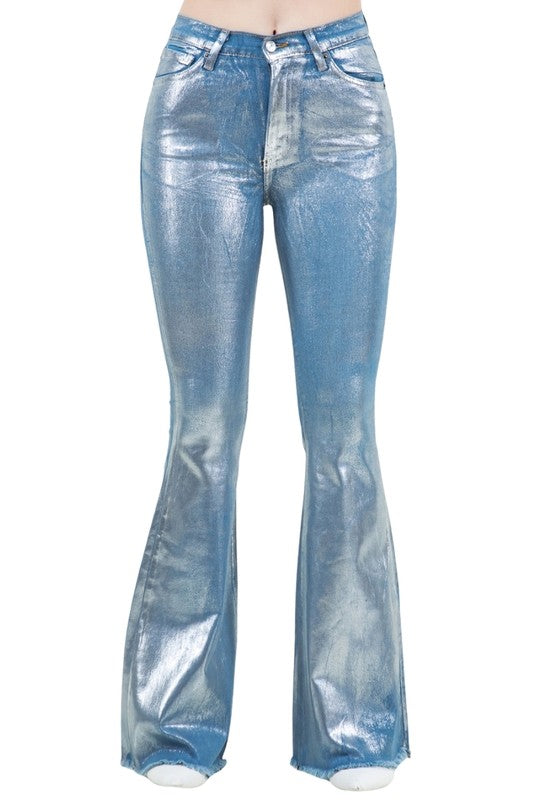 GJG Denim Metallic Bell Bottom In Blue- Inseam 30