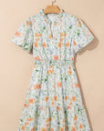 Floral Shirred High Waist Puff Sleeve Dress