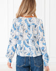 Floral Frilly Smocked Square Neck Long Sleeve Blouse