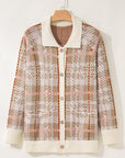 Plus Size Plaid Ribbed Trim Button Front Cardigan