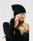 Cable Rolled Edge Cashmere Beanie