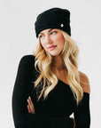 Cable Rolled Edge Cashmere Beanie