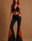 GJG Denim Rockstar Rouge Flare Jeans — Copper Suede Panels