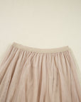 Solid Tulle Mesh Overlay Flared Midi Skirt
