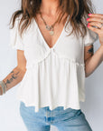 Floral Bow Tie Back Bubble Sleeve Peplum Top