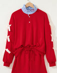 Stripe Collar Bow Tie Top and Shorts Set