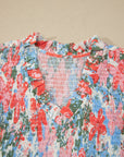 Floral Flutter Sleeve Smocked V-Neck Maxi Dress