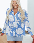 Floral Button-Up Pleated Puff Sleeve Shirt