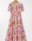 Floral V-Neck Short Sleeve Maxi Dress