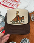 Cowgirl Riding Armadillo Trucker Hat