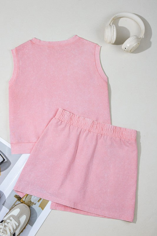 Mineral Wash Tank Top and Lined Split Skirt Set