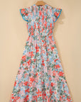 Floral Flutter Sleeve Smocked V-Neck Maxi Dress