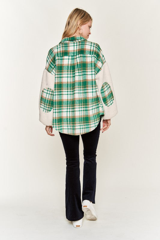 Jade by Jane | Multi Plaid Fuzzy Sleeve Jacket