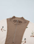 Mallard Duck Print Half-Zip Sweatshirt & Shorts Set