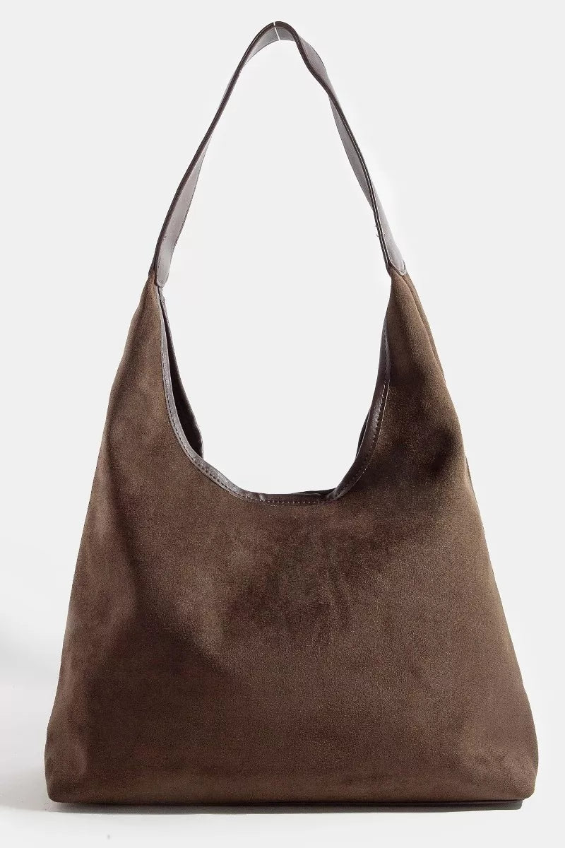 Fame Suede Faux Leather Trim Hobo Bag