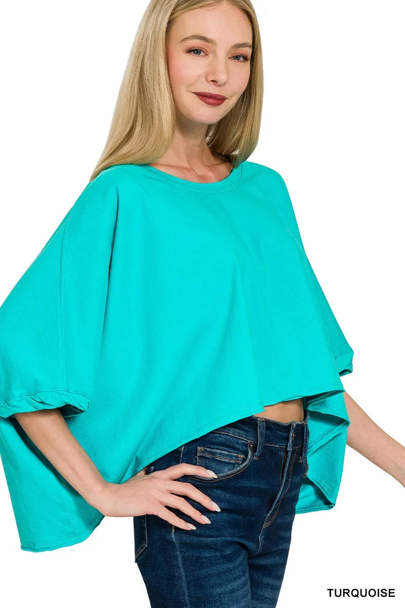 Zenana Premium Cotton Oversized Round Neck Box T-Shirt in Turquoise