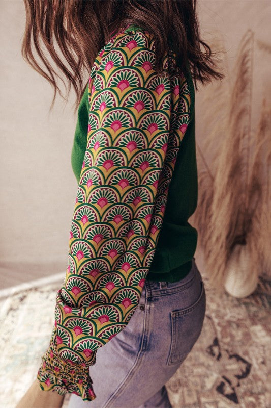 Floral Patchwork Puff Sleeve Sweater