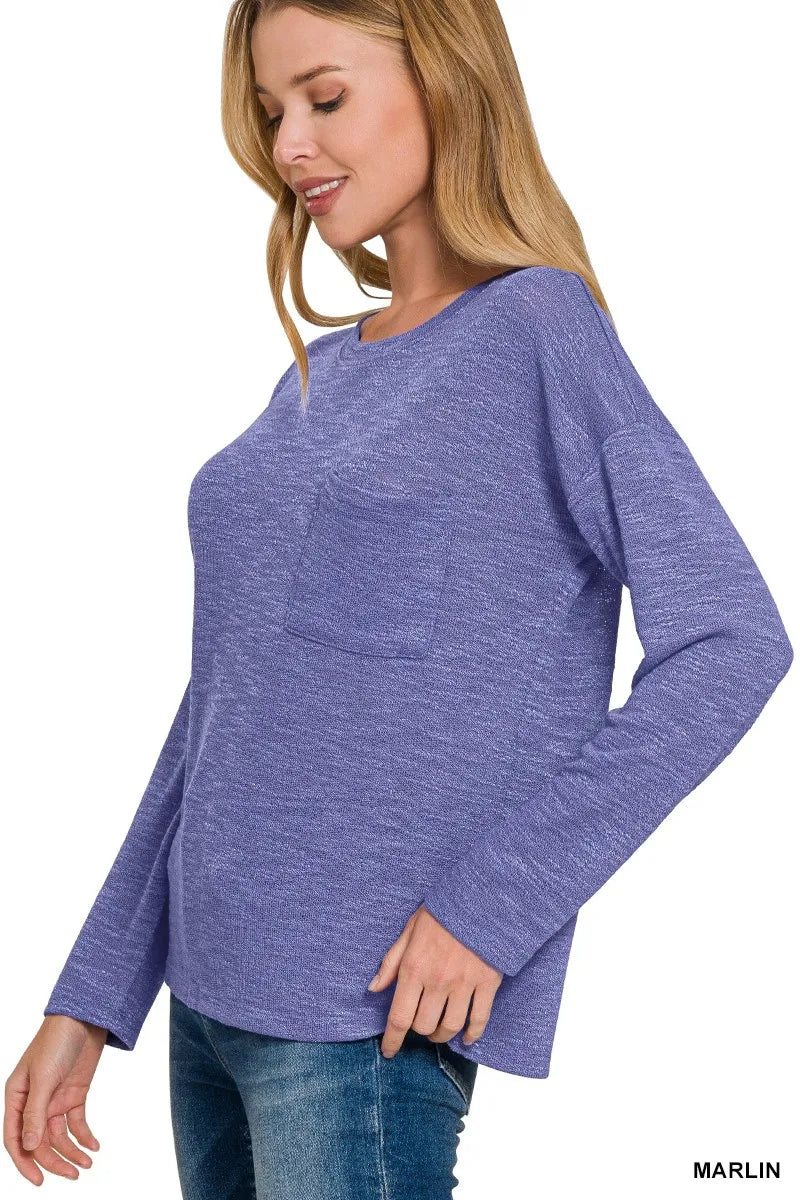 Zenana Slub Hacci Long Sleeve T-Shirt in Marlin