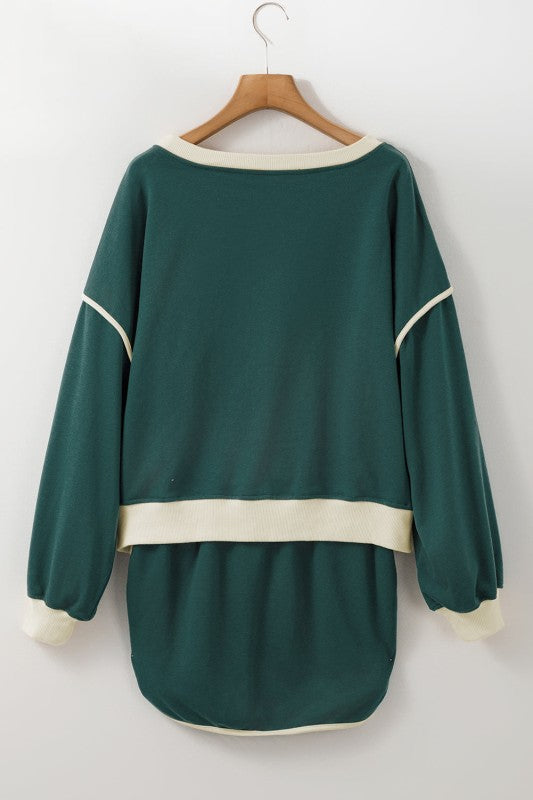 Colorblock Long Sleeve Top and Skort Set