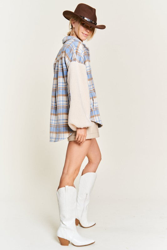 Jade by Jane | Multi Plaid Fuzzy Sleeve Jacket
