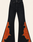GJG Denim Rockstar Rouge Flare Jeans — Copper Suede Panels