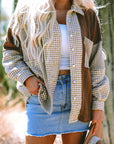 Houndstooth Colorblock Textured Patchwork Shacket