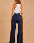 GJG Denim Harley Wide-Leg Fringe Jeans — Dark Wash
