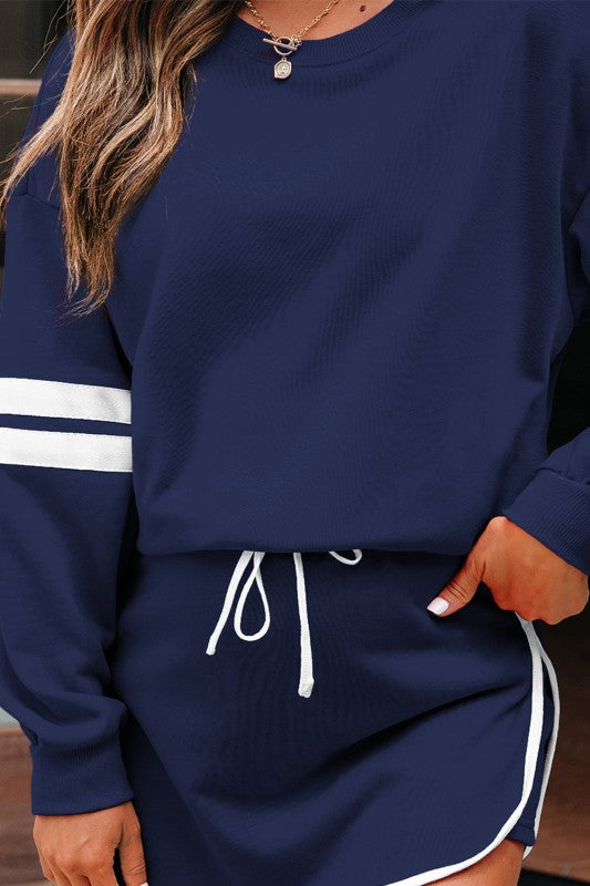 Varsity Stripe Pullover and Mini Skirt Set