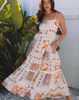 Floral Ricrac Trim Spaghetti Strap Maxi Dress