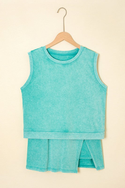 Mineral Wash Tank Top and Lined Split Skirt Set