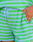 Stripe Puff Sleeve T-Shirt & Drawstring Shorts Set