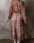 Floral Frilled V-Neck Split Front Tiered Midi Dress