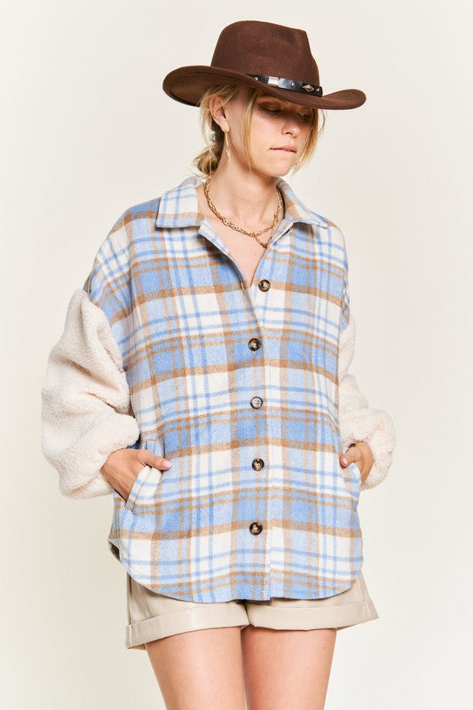 Jade by Jane | Multi Plaid Fuzzy Sleeve Jacket